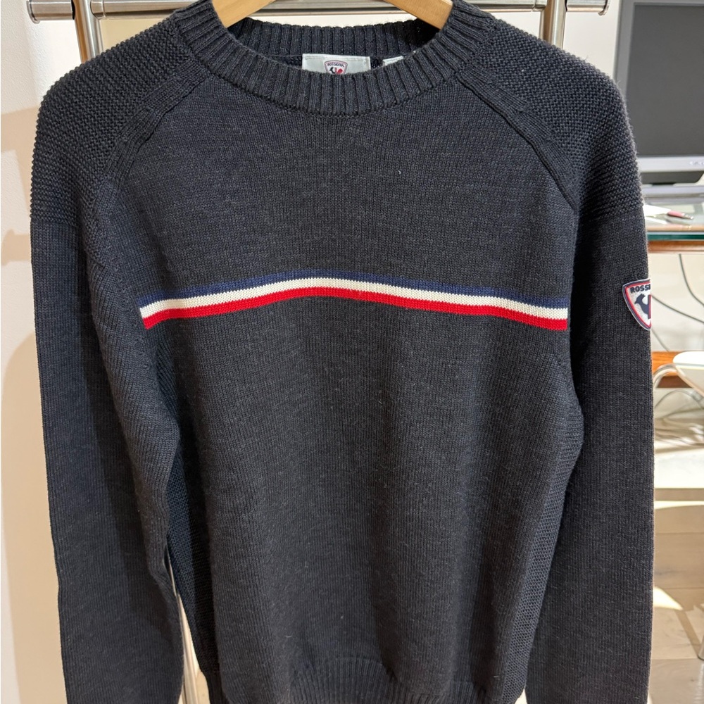 Rossignol Dark Gray Crewneck Sweater with Tricolor Stripe